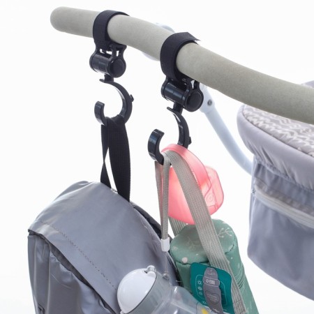 Hook for bags on a stroller, plastic, rotates 360 °, Velcro, black color