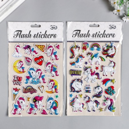 Sticker Plastic volumetric "unicorns" mix 28x15 cm-1
