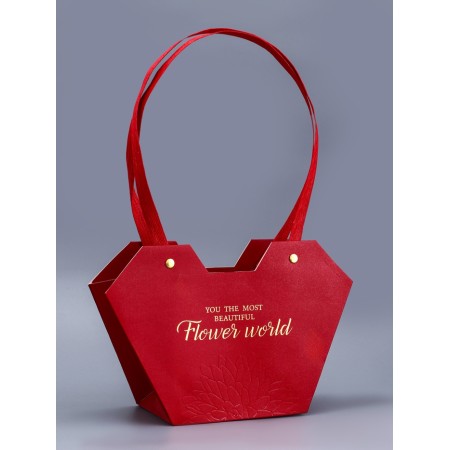 Bag for flowers embossing red, "the most beautiful", moisture -resistant, 23x15x9 cm-1