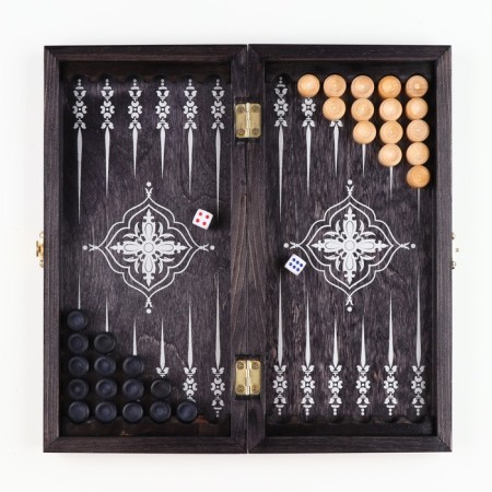 Black silver backgammon, wooden board 29 x 29 cm-1