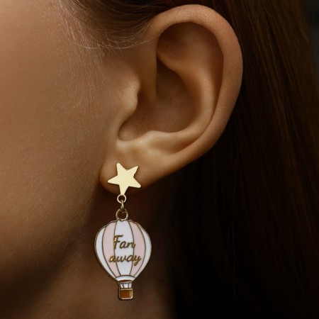 Emall earrings "Journey" Blood ball, pink color in gold-5
