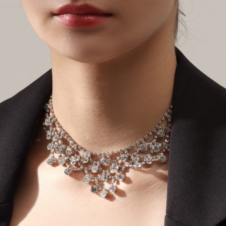 Hollywood necklace circles in patterns, white color in silver, 30 cm-2