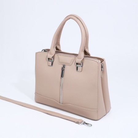 Bag Tout with zipper, external pocket, long belt, beige color-6