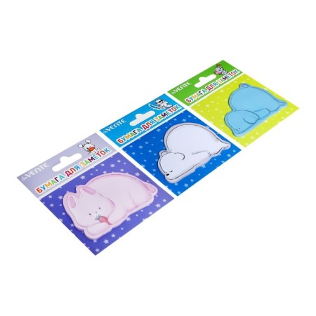 Block with a sticky edge of 46 x 71 mm, curly, Devente. Bunny, Elephant, Bear, 20 sheets, 80 g/m, mix-1