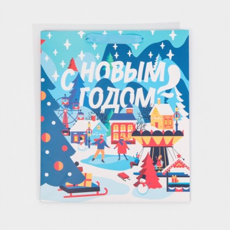Laminated vertical packet “Winter in the city”, M 26 x 30 x 9 cm, New Year-6