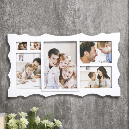 Photo frame plastic in 6 photos 4x5, 9x13, 10x15, 13x18 cm "Pattern" white 23x40.5x2 cm