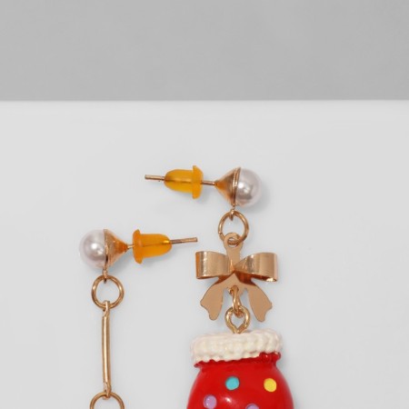 Earrings "mittens" hanging, red-white color in gold-2