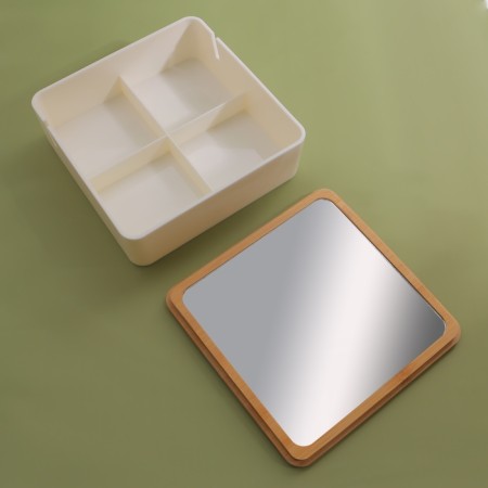 Boxing for storing cosmetic supplies, with a mirror, 4 sections, 15 × 15 × 5 cm, white/brown color-4