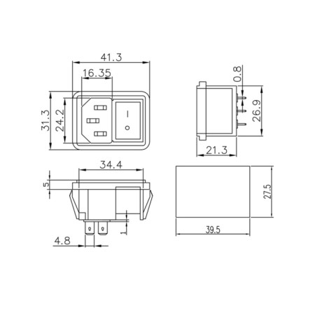 Klavima switch 250V 10A (4C) On -OFF red with backlight and plug C14 3PIN REXANT-3