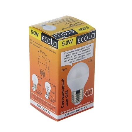 LED lamp Ecola, E27, 5 W, 2700 K, 75x45 mm-1