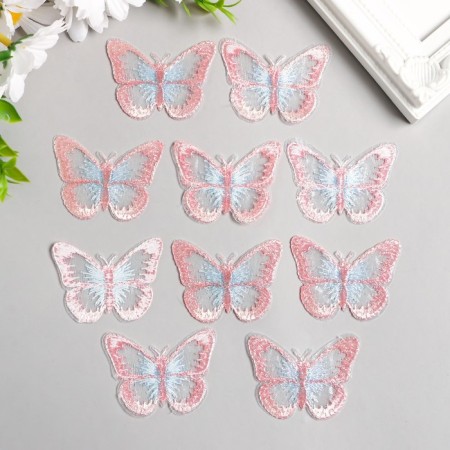 Decor for creativity Textile Embroidery "Butterfly Pink blue" 4.3x5.5 cm-1