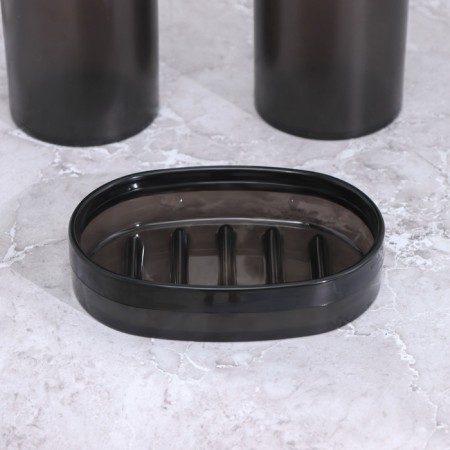 Set for the bathroom 3 objects: a glass for toothbrushes, a dispenser, soap dish, black color-1