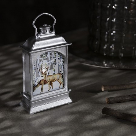 LED figure "Silver lantern with deer" 7 × 13 × 3.5 cm, plastic, batteries AG13x3, glow warm white-1