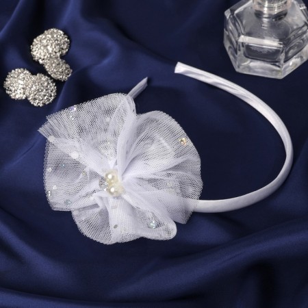 Hair cap "graduate" beads shine, 1 cm, white