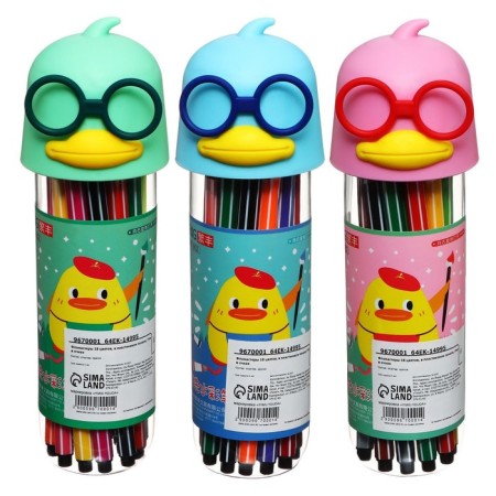 Flomasters of 18 flowers "duck in glasses", in a plastic pencil case, mix