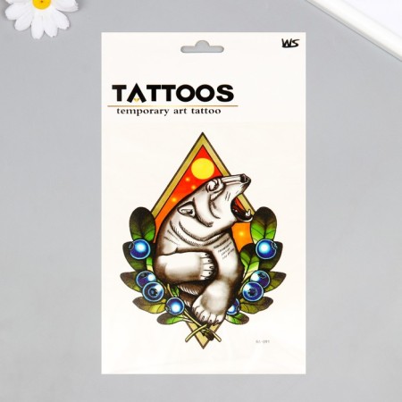 Tattoo on the body color "White Bear in Berries" 26.2x14.5 cm-2