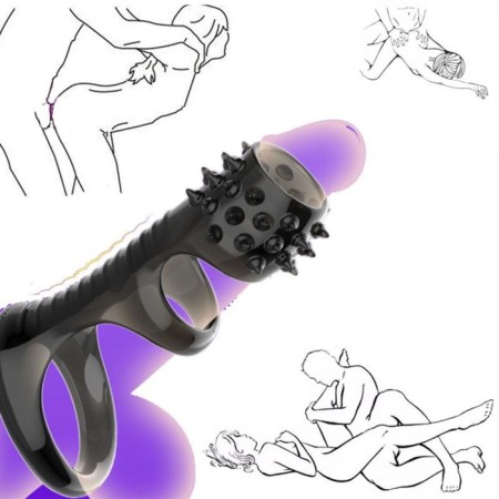 Nozzle on the penis of the oksa, massage, embossed, with antennae, silicone, black-2