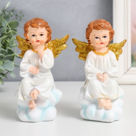 Souvenir Polystone "Angel in toga on a cloud, golden wings" mix 8x7x13.5 cm