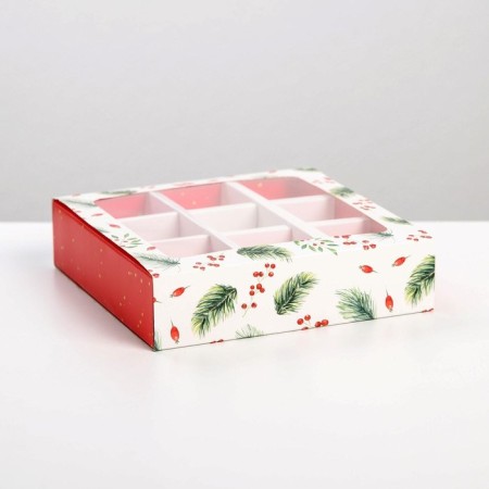 Box for 9 sweets with cells “Make a desire” 14.5 x 14.5 x 3.5 cm, New Year-1
