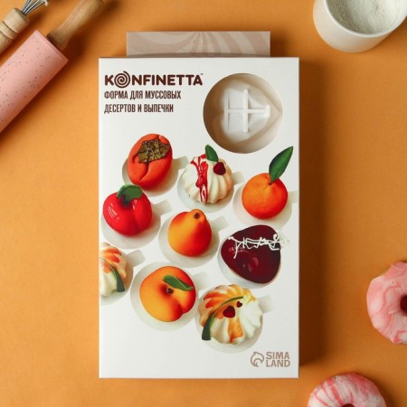 Form for mousse desserts and baking konfinetta "heart", silicone, 29 × 17 × 2 cm, 8 cells, white color-6