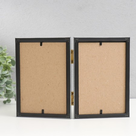 Photo frame plastic 10x15 cm, double vertical, silver-2