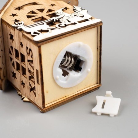 Christmas tree toy "House with Santa Claus on the sled", from batteries, glow warm white-4