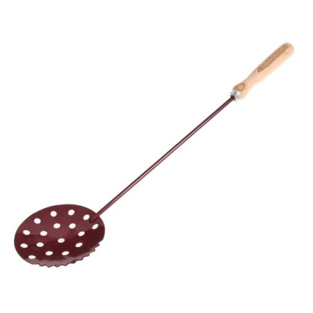 Ice scoop with a wooden handle, red color