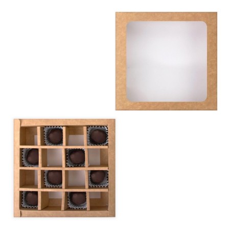 Folding box under 16 sweets with a window, craft, 17.7 x 17.7 x 3.8 cm-3