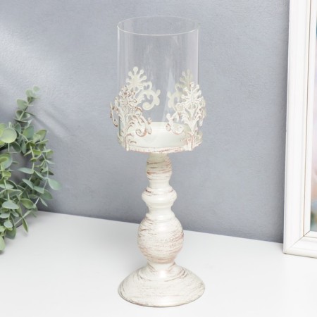 Summary Metal for 1 candle "Tinatized Flower" White with a patina 31.5x13.5x13.5 cm
