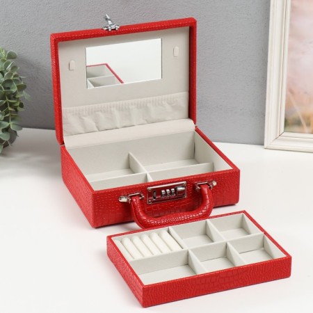 Casket to the leatherette for jewelry "Case. Crocodile Leather" red 18.5x24x9 cm-3