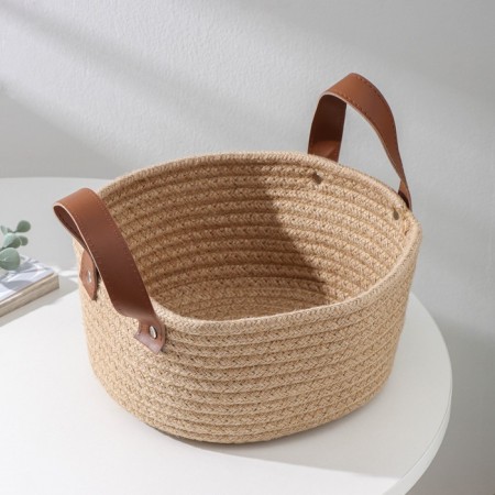 Basket for storage of manual work "Aiko", 21.5 × 21.5 × 16.5 cm, with handles, beige color-1