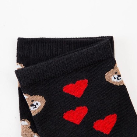 Women's socks "Bears with hearts" Black color, size 23-25-1