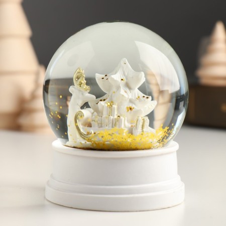 Souvenir Polystone Water Ball "A snowy Christmas tree with gifts" White 6.5x6.5x8 cm-1