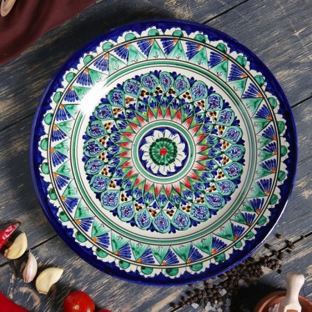 Plate of the Rishtan ceramics "Flowers", 26 cm, blue mix-4