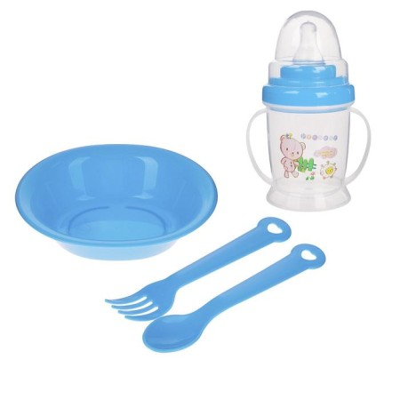 A set of children's dishes, 4 items: bowl, spoon, fork, bottle 200 ml, MIX color-6