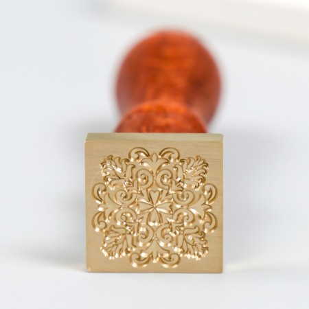Printing for wax with a wooden handle "Flower ornament" 9x2.2x2.2 cm-1