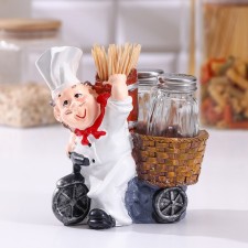 Set for spices on the “Cook” stand, 3 items: Solonka 50 ml, list of 50 ml, stand with a capacity for toothpicks, Mix figure
