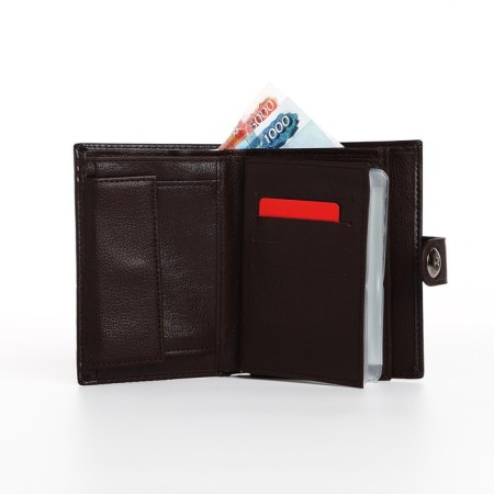 Male purse on Magnet, 3 in 1, for bills, auto documents and passports, brown color-5