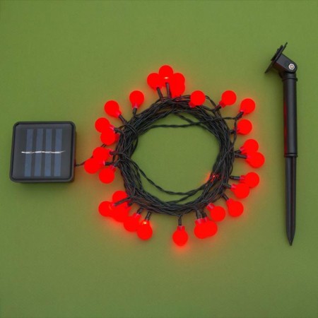 Garland “thread” 4.5 m with nozzles “balls”, IP44, dark thread, 30 LED, red glow, 2 modes, solar battery-3