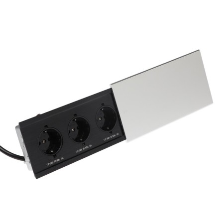 Block Roset into the table, sliding cover, 10a, 3 sockets, wire 1.8 m, silver