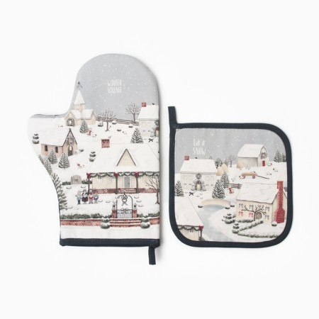 New Year. Set of kitchen Ethel Winter Village mittens 20x28cm, 19x19cm selection, 100%HL-1