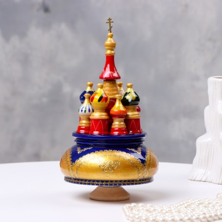 Musical souvenir "Temple" No. 1, blue-gold, manual painting, 12x22 cm