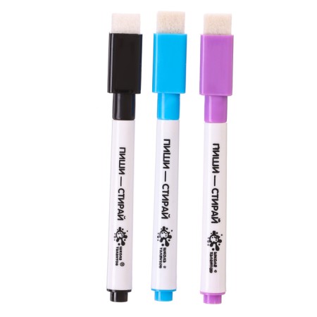 Water -based color markers with magnet and sponge (set 3 pcs)