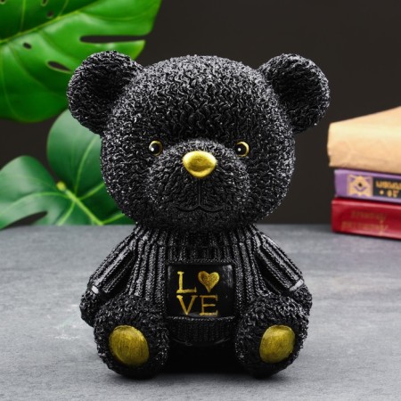 The piggy bank "Bear in the jacket" is black, gold, 19 cm-1