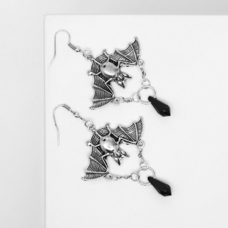 Earrings "bats with chains", color black silver-1
