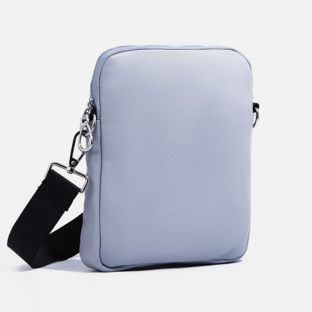 Women's backpack made of artificial leather with a zipper, 4 pockets, bag, gray-blue color-5
