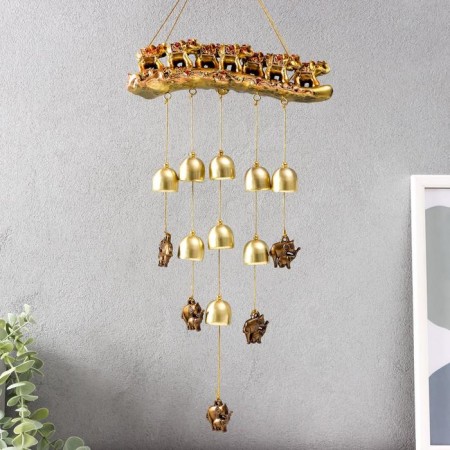 Music Music Metal, Polystone "Seven Elephants on the Bosk" 9 bells 44x21 cm