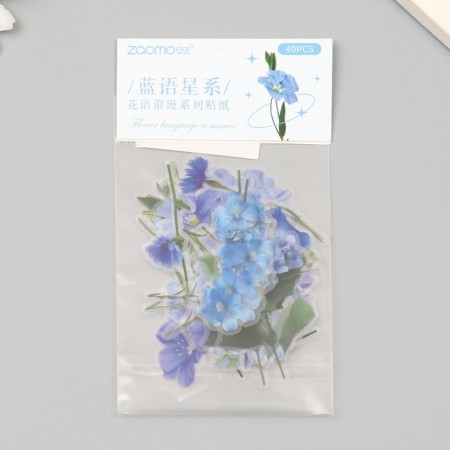 Plastic stickers "Spring flowers. Blue" set 40 pcs 15x8 cm-4