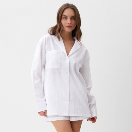 Female pajamas (shirt and shorts) KAFTAN LINEN, R.48-50, White
