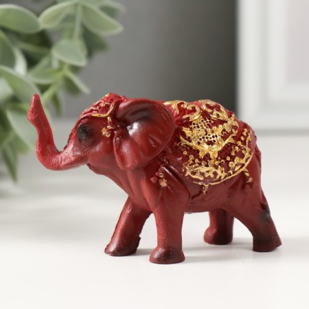 Souvenir Polystone "Elephant in the Golden Popone with Red Stone" 7.5x3x5 cm-3